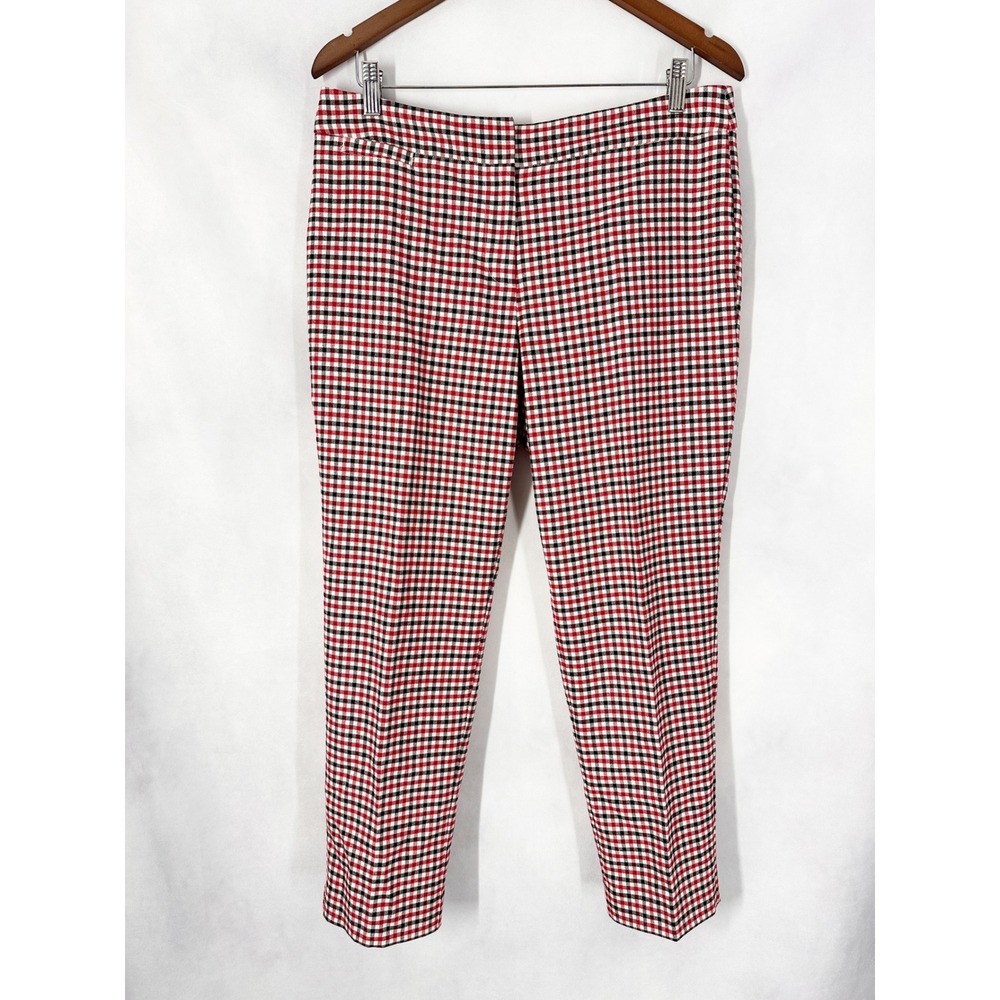 Talbots Hampshire Gingham Red Black White Tapered Ankle Pants Womens Size 10P